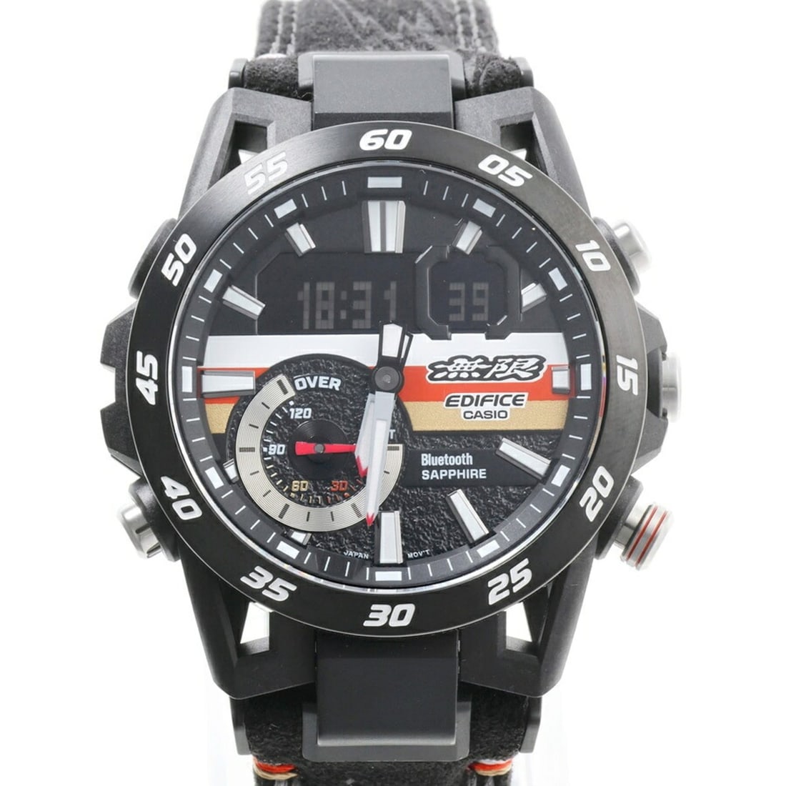 Casio CASIO Edifice Mugen Edition ECB-40MU-1AJR Quartz Wristwatch A-160154: --- Catalog ---Category: SizeWrist Size: 16cm - 22cm / 6.29'' - 8.66''Case Diameter: 48mm / 1.89''Category: DesignType: WristwatchGender: MenColor (Dial): Black, Gold, Red color, WhiteMaterial (Band):