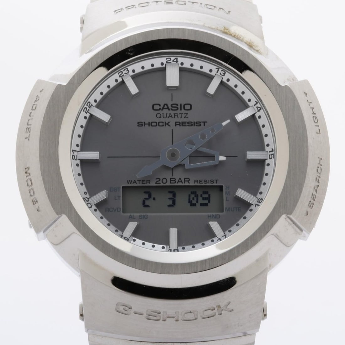 CASIO GSHOCK FULL METAL AW500 SERIES AWM500D1A8JF Silver Stainless Steel Men's Watch: --- Catalog ---Category: SizeWrist Size: 17.5cm / 6.88''Case Diameter: 44.5mm / 1.75''Category: DesignType: WristwatchGender: MenMaterial (Band): Stainless steelMaterial (Case): Stainless steelCategor