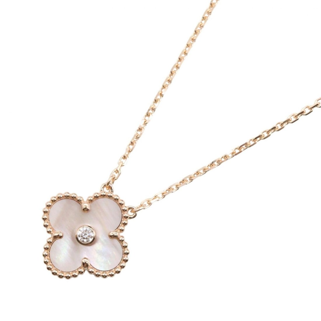 Van Cleef & Arpels Vintage Alhambra 1PD Necklace Jewelry 18KPG (Pink Gold) Diamond Mother-of-Pearl: --- Catalog ---Category: SizePendant Size: 15mm x 15mm / 0.59'' x 0.59''Neck Circumference: 37 cm - 41.5 cm / 14.56'' - 16.33''Category: DesignColor: Clear, Gold, PinkStone: DiamondGender: WomenMateri