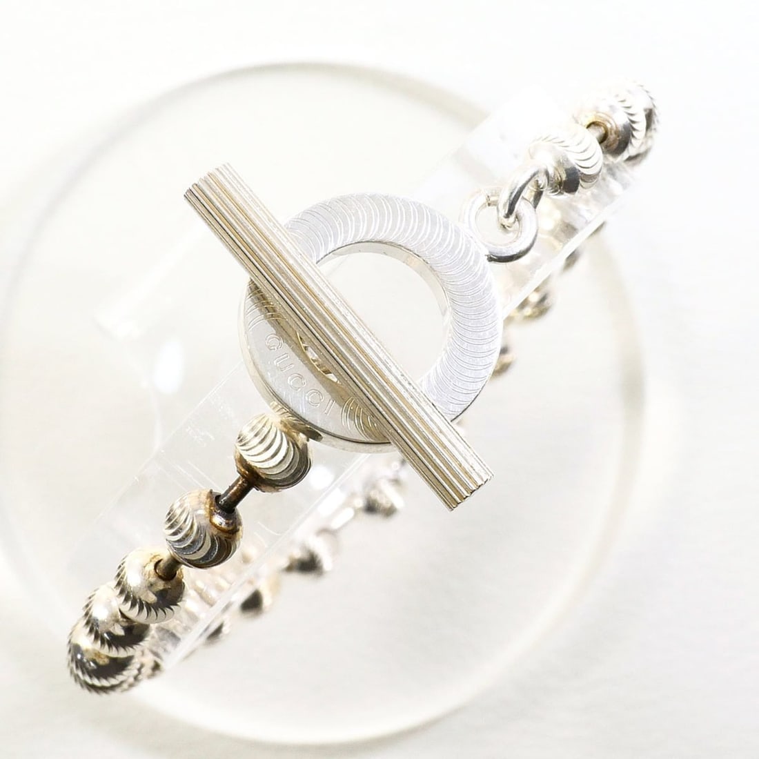Gucci ball chain silver bracelet, total weight 14.4g, 18cm, jewelry.: --- Catalog ---Category: SizeLength: 18cm / 7.08''Category: DesignType: Charm braceletGender: Women,MenMaterial: Silver 925Category: GeneralBrand: Gucci--- Item List ---Section: ConditionRanking: Rank