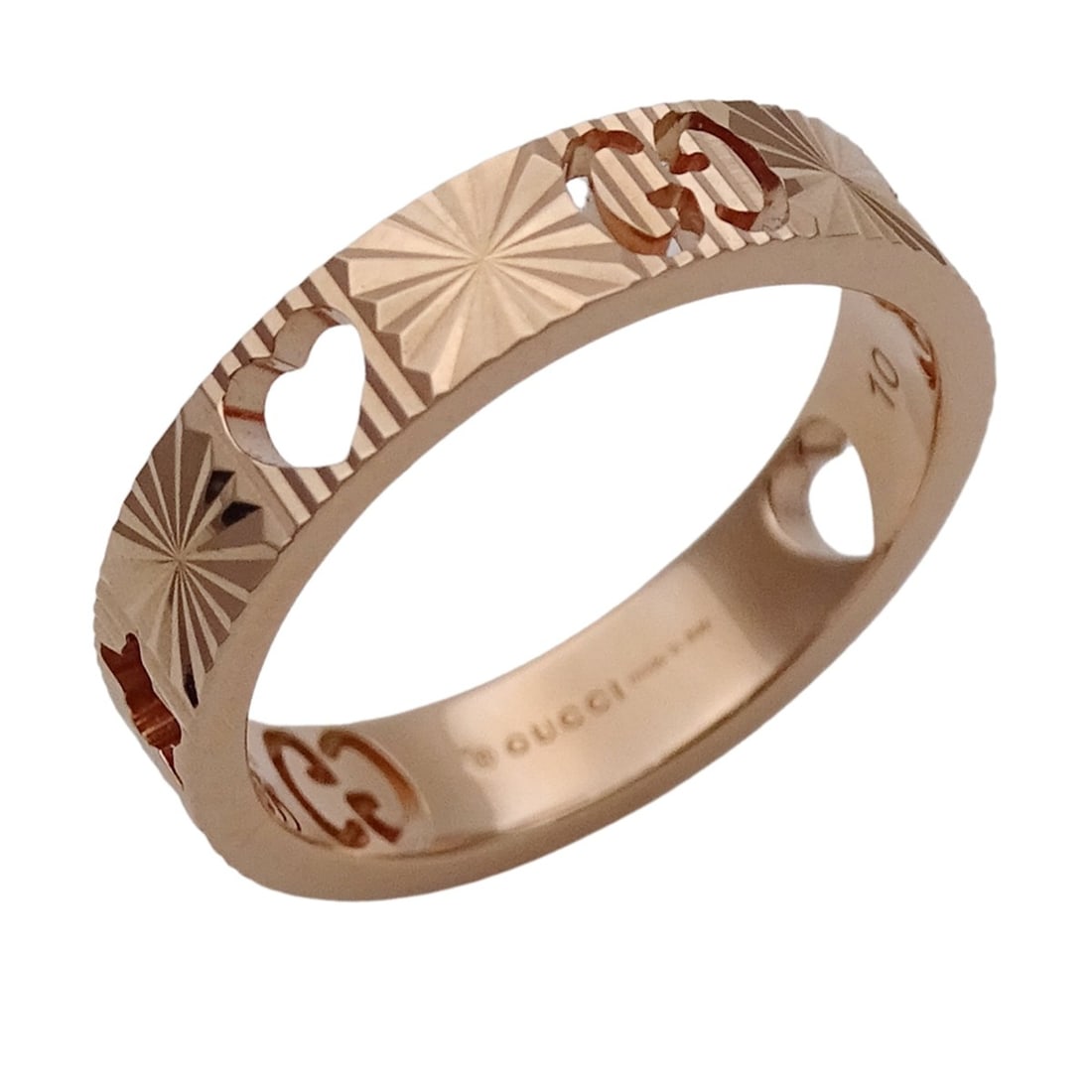 Gucci ring for women, brand name ring, 750PG (pink gold), Icon, heart, star, size #10 (approx.),: --- Catalog ---Category: SizeJP Size: 9.5US Size: 5Category: DesignType: Band ringColor: Pink goldGender: WomenMaterial: Pink gold (18K)Category: GeneralBrand: GucciCountry of Origin: Italy--- Item Li