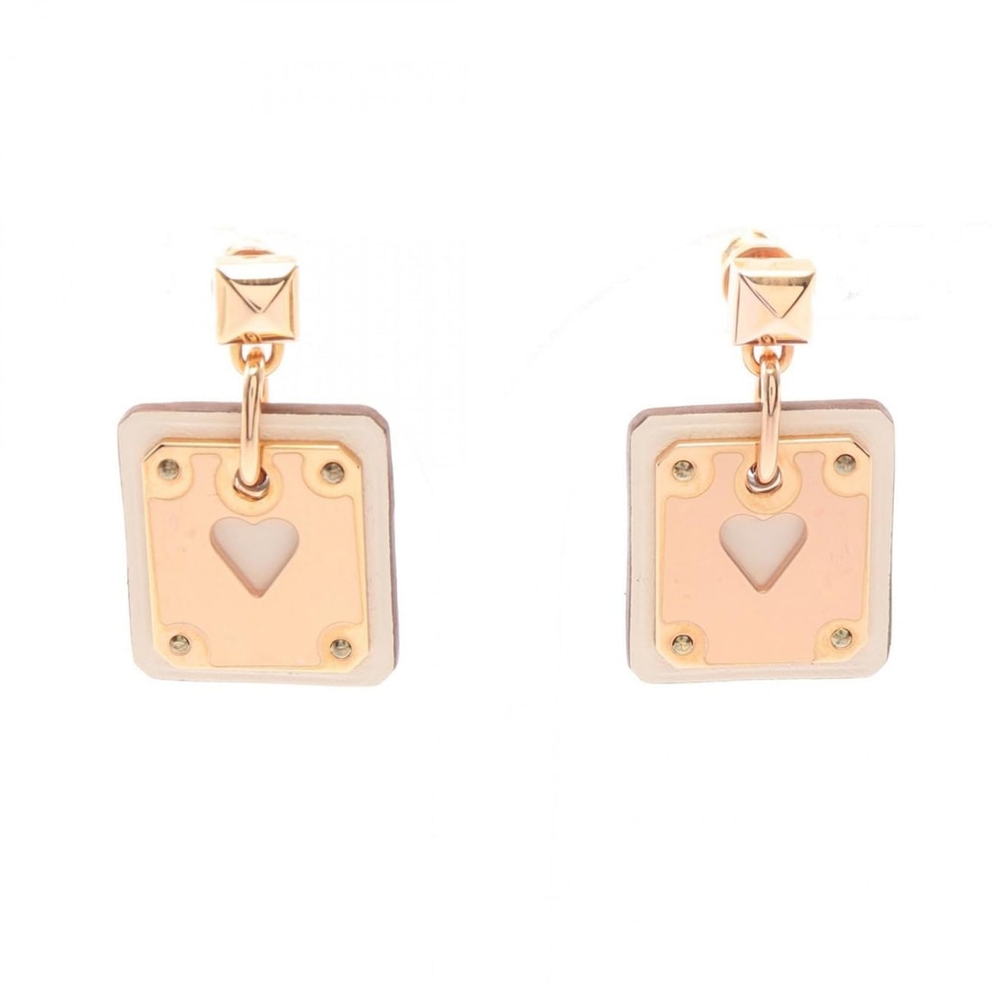 Hermes HERMES As de Coeur Earrings Jewelry GP (Gold Plated) Leather Women's Gold Tone White (1 of 11)