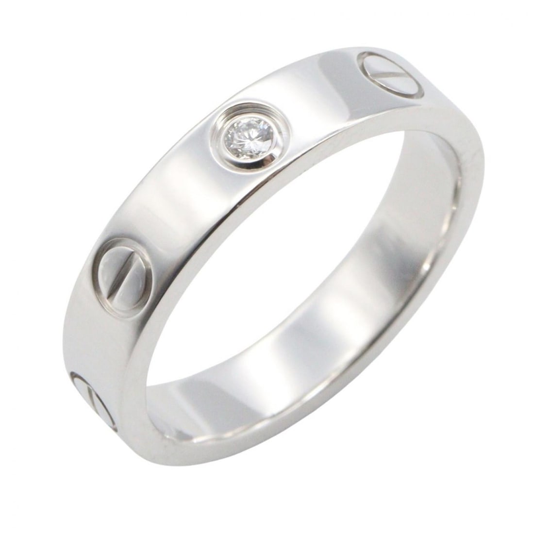 Cartier Mini Love Ring 1PD Ring, Jewelry, 18K White Gold (Diamond), Men's/Women's, Silver/Clear: --- Catalog ---Category: SizeUS Size: 4.5Brand Size: 48Category: DesignType: Band ringColor: White goldStone: DiamondGender: Men,WomenMaterial: White gold (18K)Category: GeneralMPN: B4050500Brand: Car