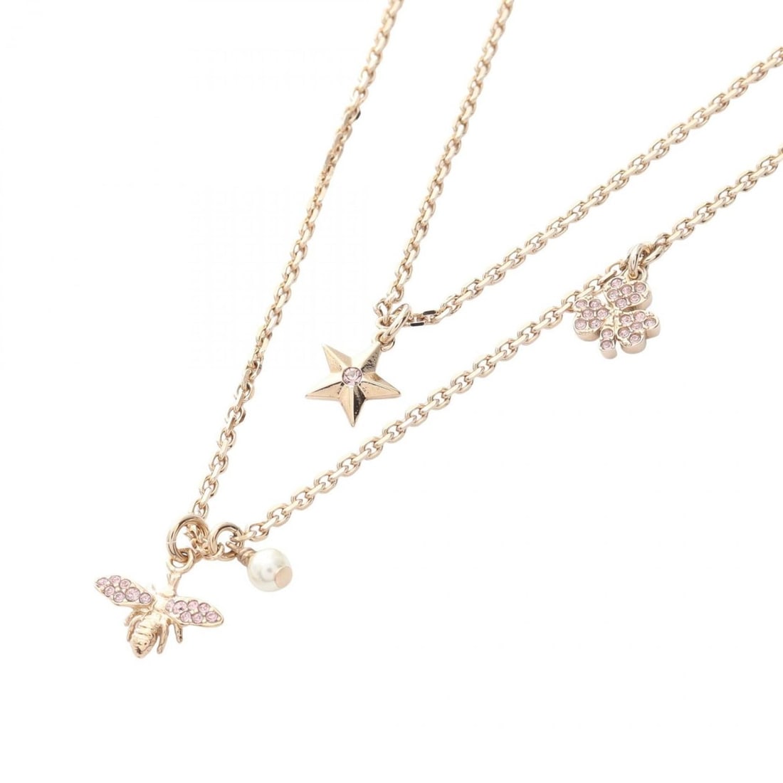 Christian Dior Dior CD Logo Bee Necklace Jewelry GP (Gold Plated) Faux Pearl Rhinestone Women's Gold (1 of 12)