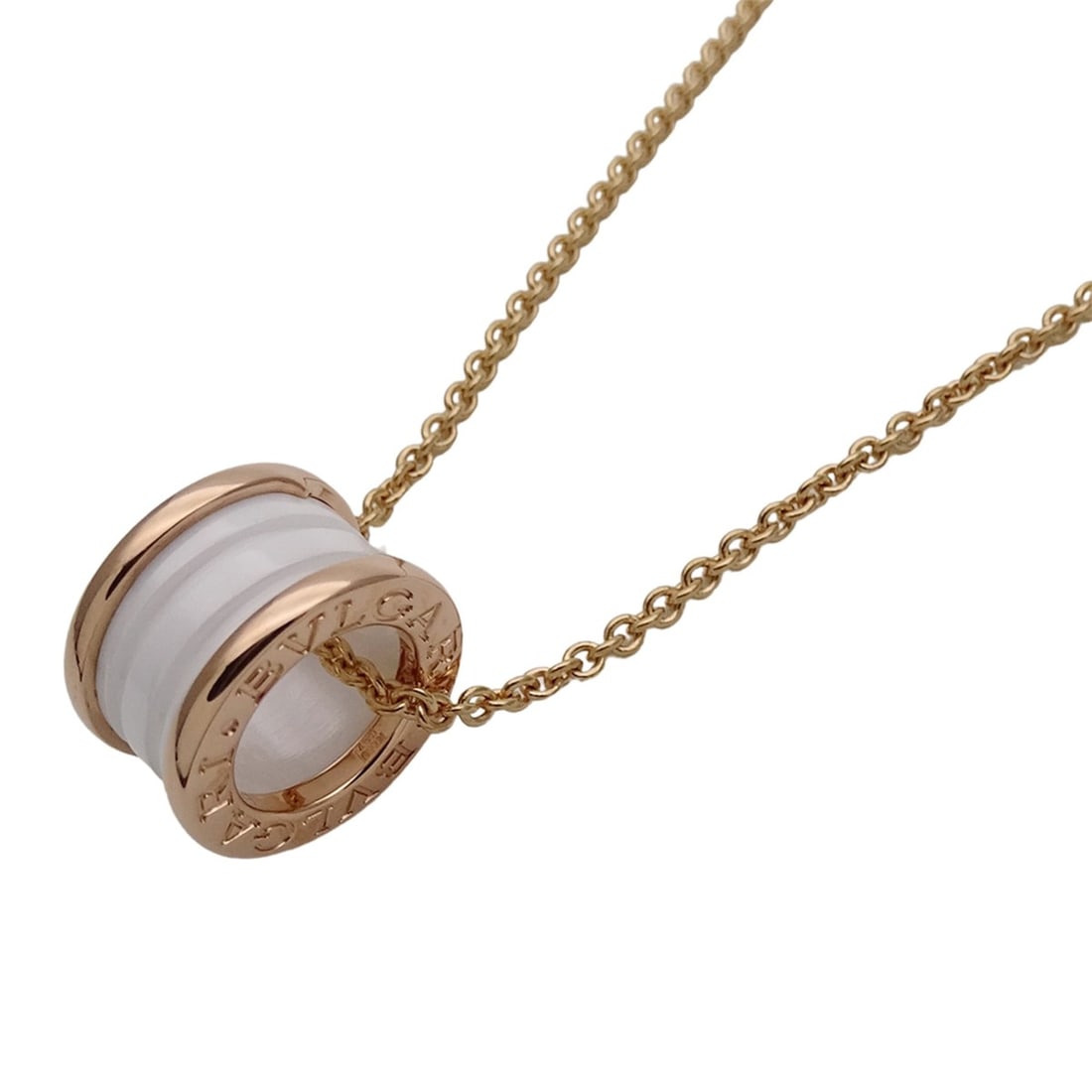 BVLGARI necklace for women and men, brand name, 750PG white ceramic, B-zero1, pink gold jewelry,: --- Catalog ---Category: SizeWeight: 12.8g / 0.45oz.Pendant Size: 14.7mm x 9mm / 0.57'' x 0.35''Neck Circumference: 39 cm - 46 cm / 15.35'' - 18.11''Category: DesignColor: Pink gold, WhiteGender: Wome