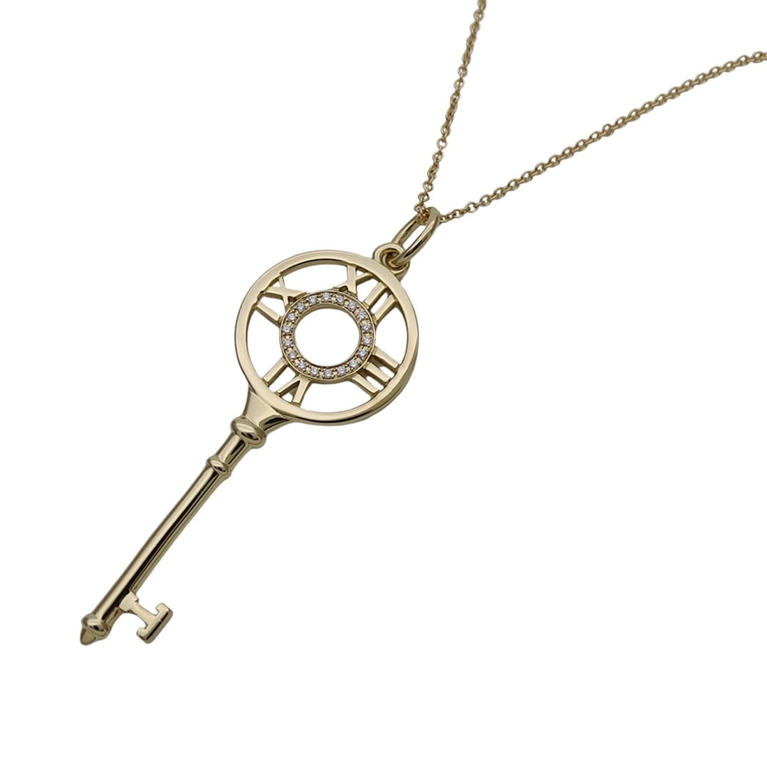 Tiffany & Co. Women's Necklace, Brand Name, 750YG Diamond Atlas Key, Yellow Gold Jewelry, Polished.: --- Catalog ---Category: SizePendant Size: 44.7mm x 16.3mm / 1.75'' x 0.64''Neck Circumference: 41 cm / 16.14''Category: DesignColor: Yellow goldGender: WomenMaterial: Yellow gold (18K)Necklace Type: 