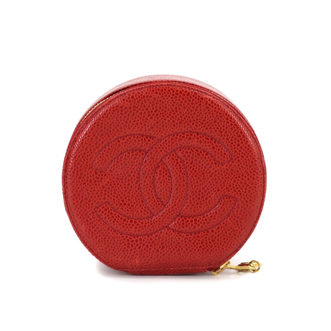 CHANEL Coco Mark Case Box Pouch Caviar Leather Red Jewelry: --- Catalog ---Category: SizeSize (HxWxD): 6.5cm x 12cm x 11.5cm / 2.55'' x 4.72'' x 4.52''Category: DesignType: Jewelry caseColor: Red colorMaterial: Grained CalfskinCategory: GeneralBrand: Chanel---
