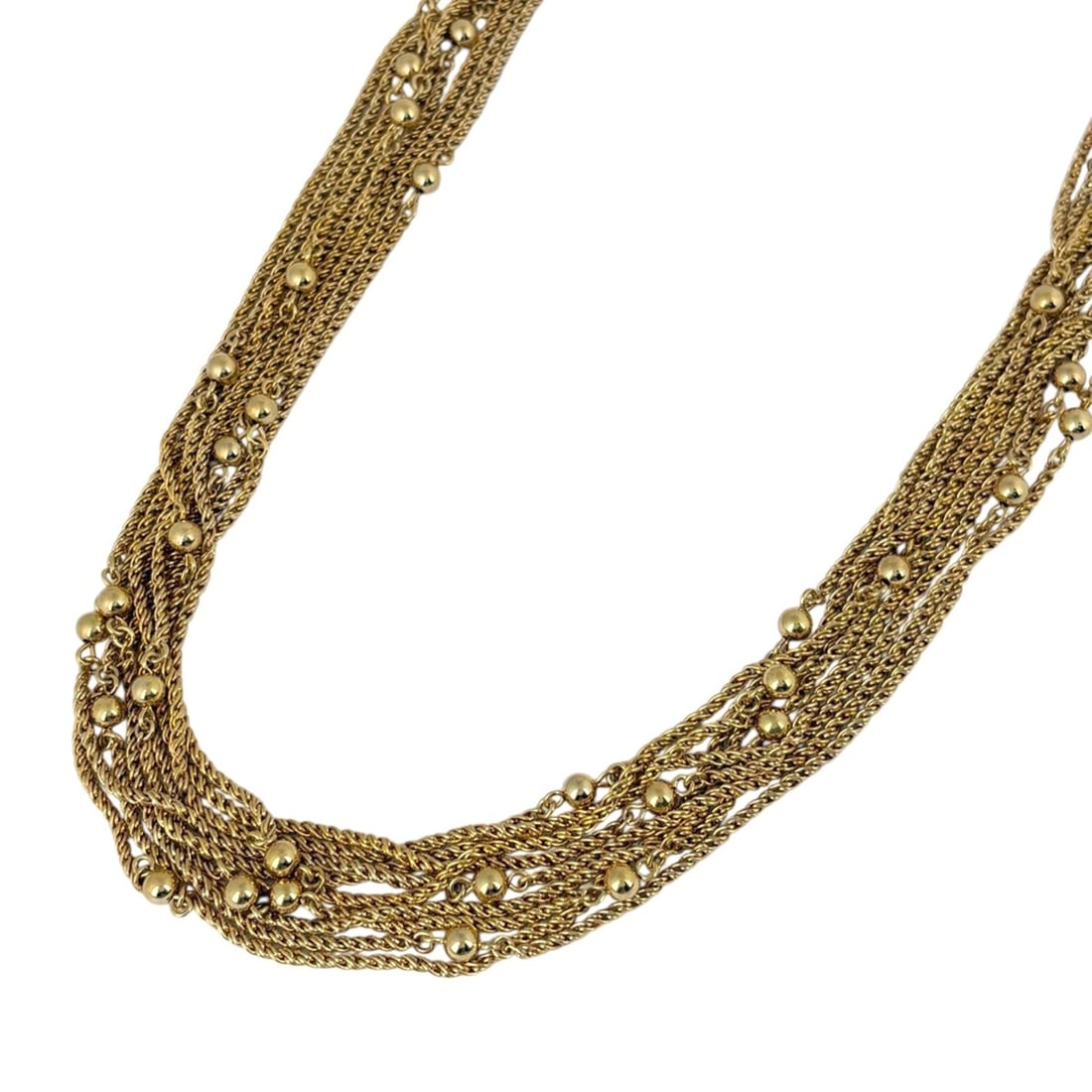 Christian Dior 5-strand long necklace, GP gold, for women.: --- Catalog ---Category: SizeNeck Circumference: 87 cm / 34.25''Category: DesignColor: GoldGender: WomenMaterial: Gold platingNecklace Type: NecklaceCategory: GeneralBrand: Christian Dior--- Item