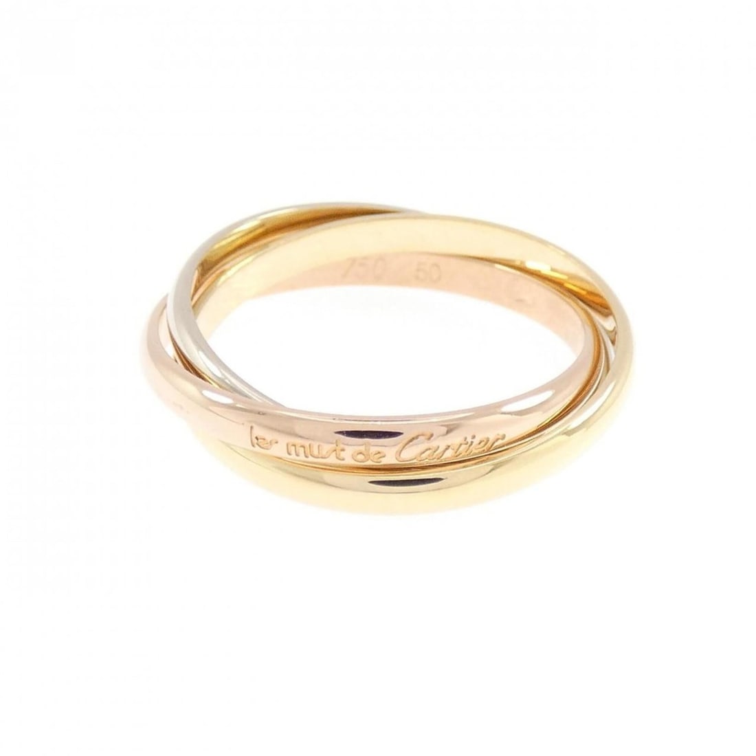 Cartier Trinity Ring: --- Catalog ---Category: SizeUS Size: 5.5Brand Size: 50Category: DesignType: Band ringColor: Pink gold, White gold, Yellow goldGender: WomenMaterial: Pink gold (18K), White gold (18K), Yellow gold