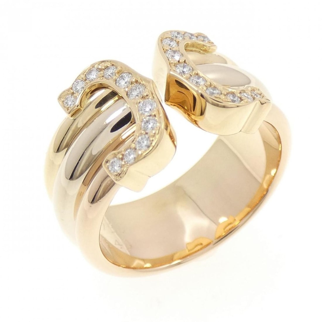 Cartier 2C Large Ring: --- Catalog ---Category: SizeWeight: 8.3g / 0.29oz.JP Size: 9US Size: 5Category: DesignType: Band ringStone: DiamondGender: WomenMaterial: Pink gold (18K), White gold (18K), Yellow gold