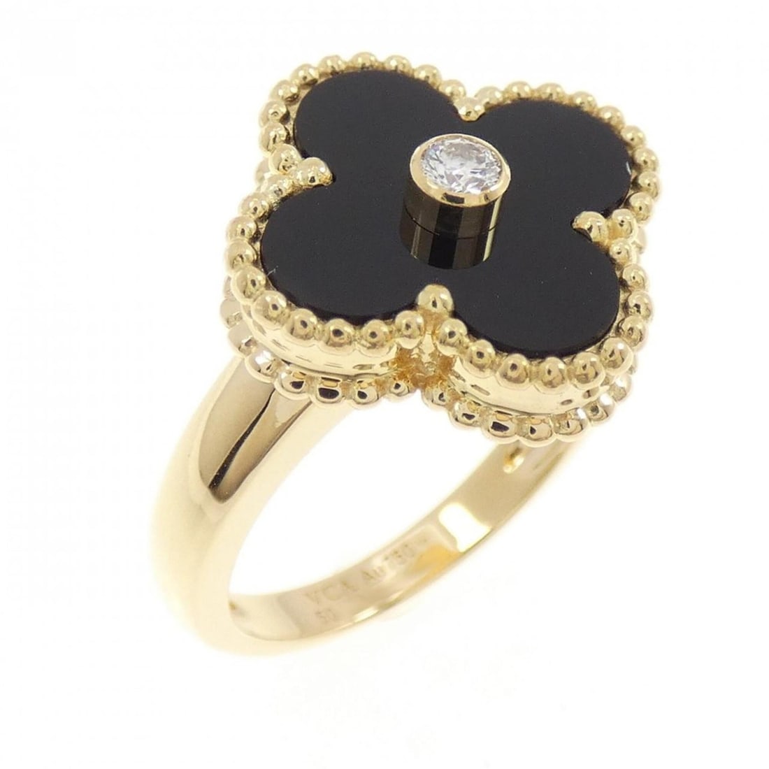 Van Cleef & Arpels Vintage Alhambra Ring: --- Catalog ---Category: SizeUS Size: 5.5Brand Size: 50Category: DesignType: Band ringStone: Diamond, OnyxGender: WomenMaterial: Yellow gold (18K)Category: GeneralMPN: VCARA41000Brand: Van Cleef &
