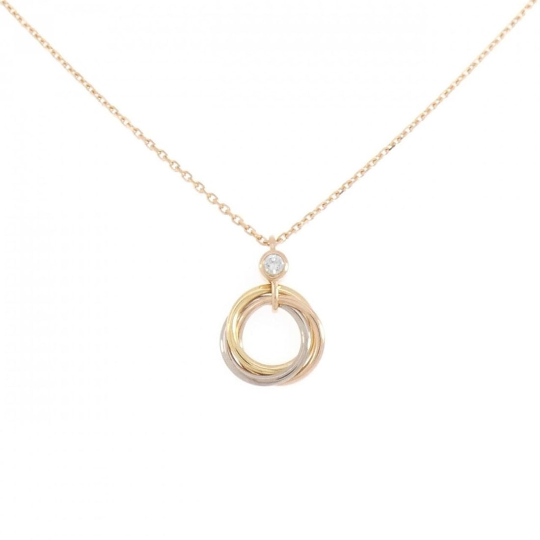 Cartier Trinity Necklace: --- Catalog ---Category: SizePendant Size: 15.8mm x 10.8mm / 0.62'' x 0.42''Neck Circumference: 42 cm - 44 cm / 16.53'' - 17.32''Category: DesignColor: Pink gold, White gold, Yellow goldStone: