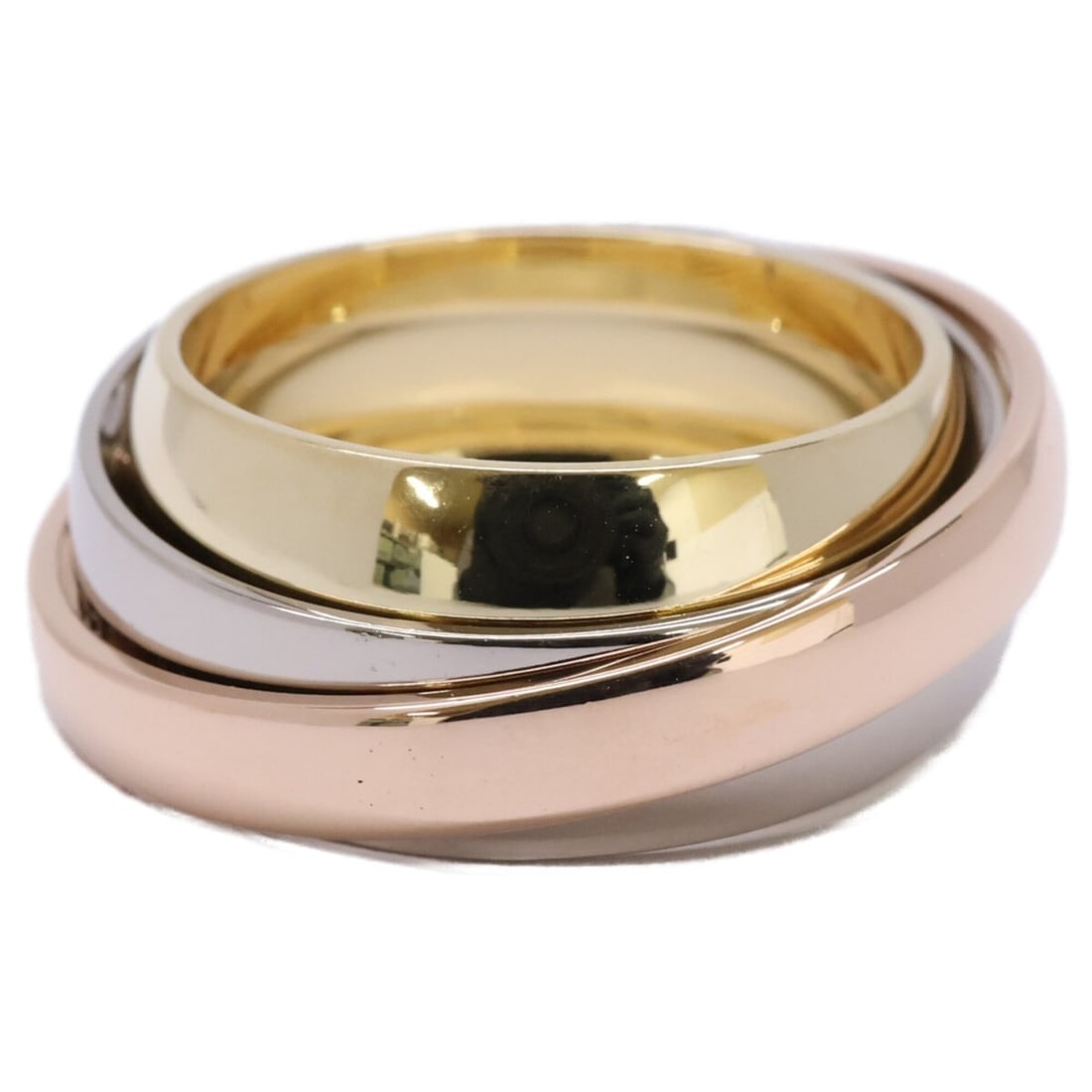 Cartier Trinity Must-Have Essence Ring, size 54, Yellow Gold/White Gold/Pink, 2002 Christmas: --- Catalog ---Category: SizeJP Size: 14US Size: 7Category: DesignType: Band ringColor: Pink gold, White gold, Yellow goldGender: WomenMaterial: Pink gold (18K), White gold (18K), Yellow gold (18K)Cat