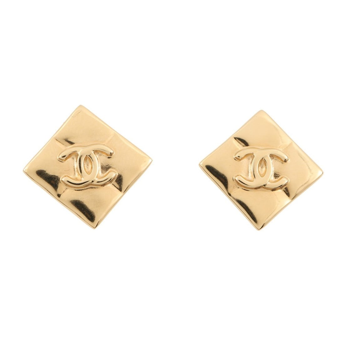 Chanel earrings, Coco Mark, Matelassé, square, metal, D24K, ABE656, CHANEL, women's, CHANEL (1 of 20)