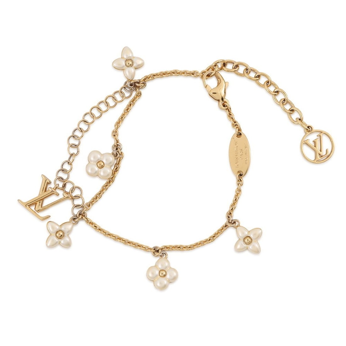 Louis Vuitton Bracelet LV Floragram M0940A LOUIS VUITTON for Women: --- Catalog ---Category: SizeLength: 15.5cm - 19cm / 6.1'' - 7.48''Category: DesignType: Charm braceletColor: GoldStone: Artificial pearlGender: WomenMaterial: MetalCategory: GeneralMPN: M0940ABrand: 