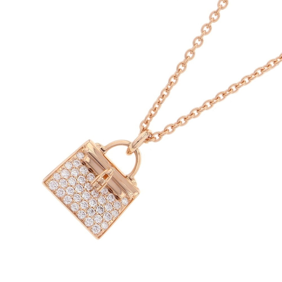 Hermes Amulette Kelly Necklace with 38 Diamonds (0.39ct total) in 18K Pink Gold. HERMES pendant (1 of 10)