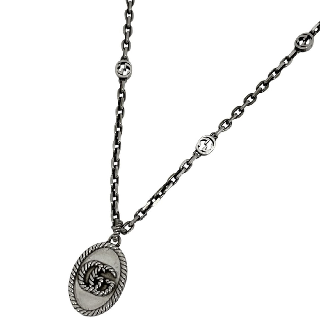 Gucci GG Logo Necklace, Interlocking G, Sterling Silver 925, Silver, Women's (1 of 7)