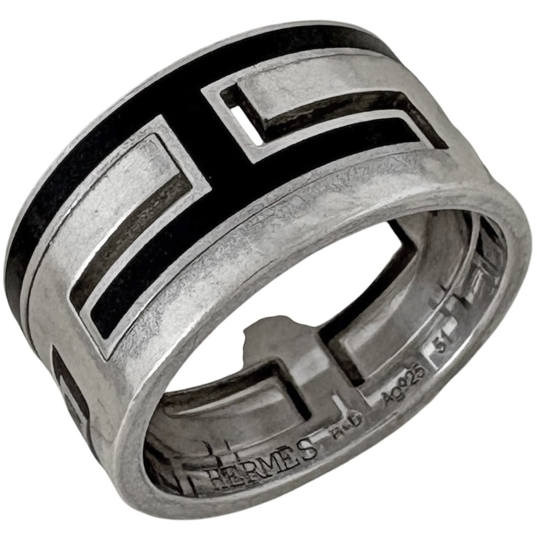 Hermes Move H Ring, Logo, Sterling Silver 925, Silver, Black, Women's Ring (1 of 10)