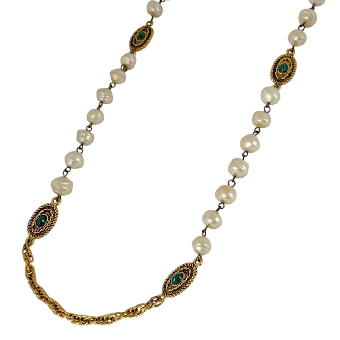 Chanel Coco Mark Faux Pearl Necklace with Colored Stones, GP Gold, Women's: --- Catalog ---Category: SizeNeck Circumference: 101.5 cm / 39.96''Category: DesignColor: GoldGender: WomenMaterial: Gold platingNecklace Type: NecklaceCategory: GeneralBrand: Chanel--- Item List ---S
