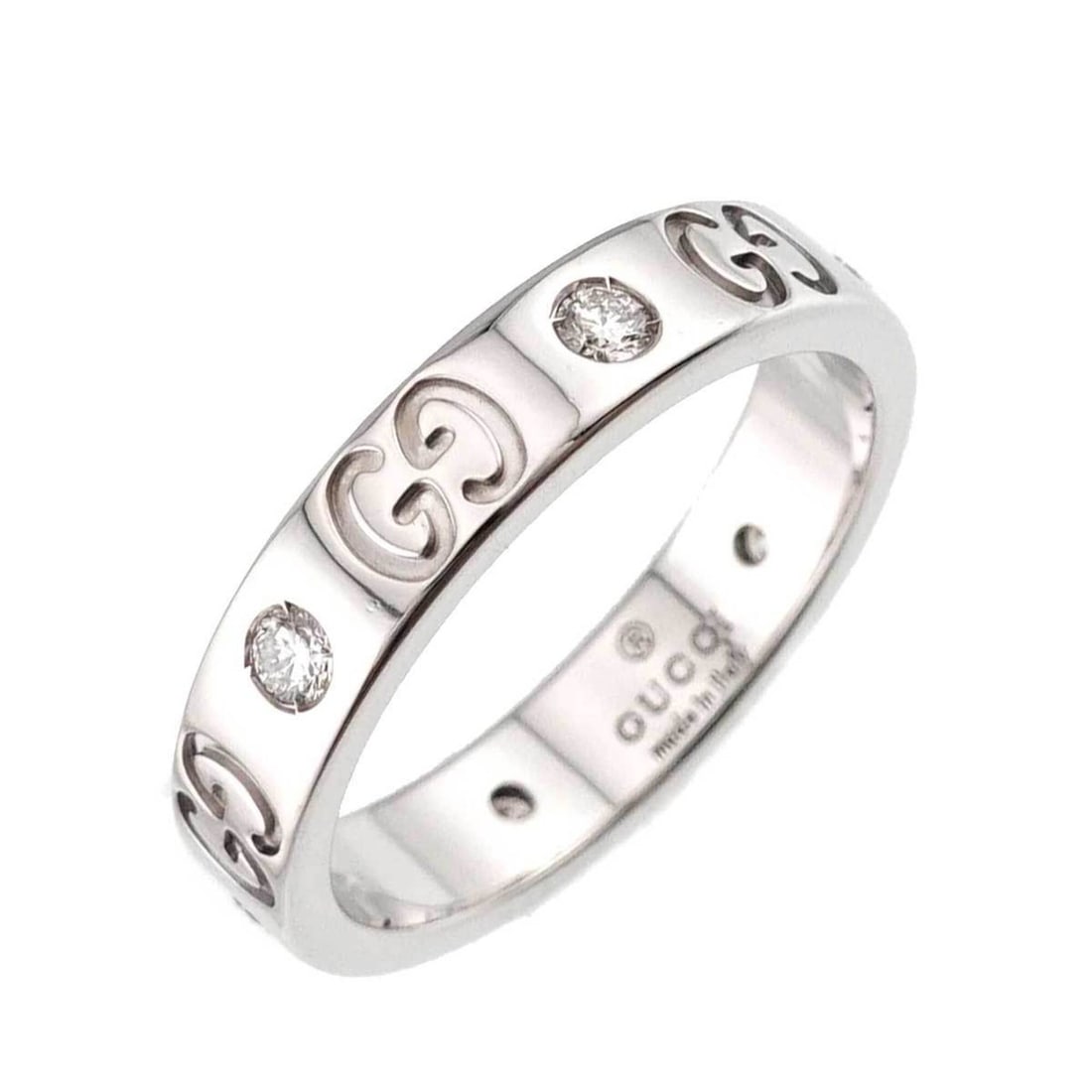 Gucci Icon #11 Ring with Diamonds, 18K White Gold (750): --- Catalog ---Category: SizeJP Size: 10US Size: 5.5Category: DesignColor: WhiteGender: WomenMaterial: White gold (18K)Category: GeneralBrand: Gucci--- Item List ---Section: ConditionRanking: Rank A U