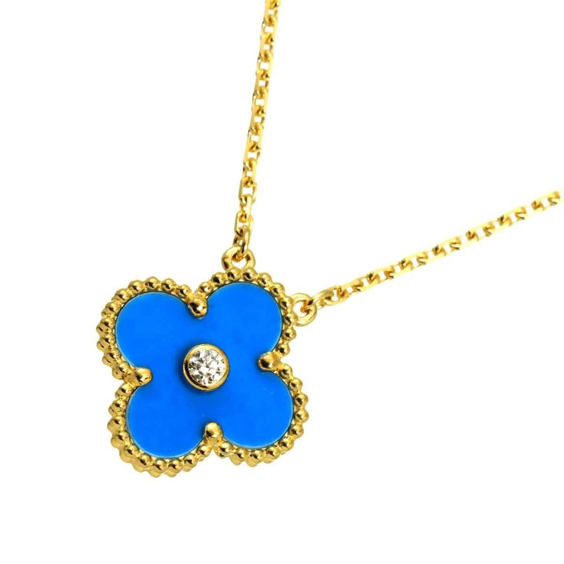 Van Cleef & Arpels Alhambra Blue Sable Diamond Necklace, 42cm, 18K Yellow Gold 750, 2019 Holiday: --- Catalog ---Category: SizePendant Size: 14.6mm x 14.6mm / 0.57'' x 0.57''Neck Circumference: 37.5 cm - 42 cm / 14.76'' - 16.53''Category: DesignColor: Yellow goldStone: DiamondGender: WomenMaterial