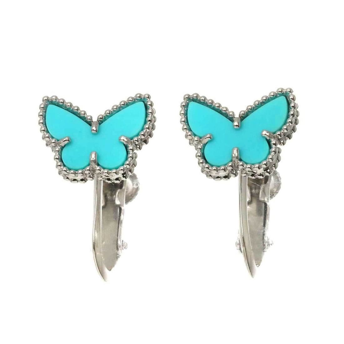 Van Cleef & Arpels Sweet Alhambra Earrings, Papillon Turquoise 18K White Gold 750, Clip-on: --- Catalog ---Category: SizeSize (HxWxD): 16.30mm x 10.80mm / 0.64'' x 0.43''Category: DesignType: Clip earringsColor: White goldStone: TurquoiseGender: WomenMaterial: White gold (18K)Buckle Type: Cl