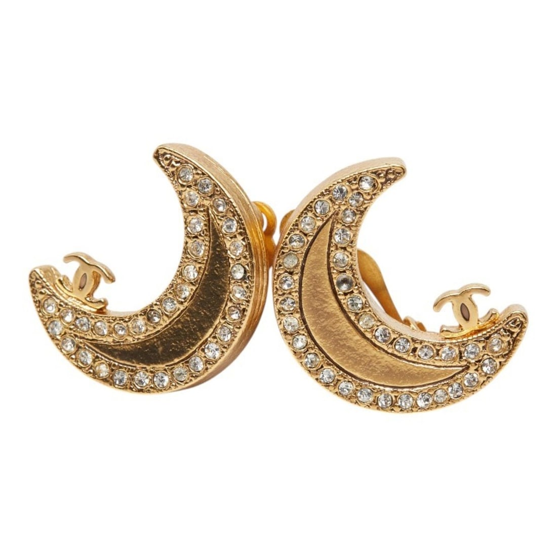 Chanel Coco Mark Moon Motif Earrings, Gold Plated, Rhinestone, Women's CHANEL: --- Catalog ---Category: SizeSize (HxWxD): 21.00mm x 17.80mm / 0.83'' x 0.70''Category: DesignType: Clip earringsColor: GoldStone: RhinestoneGender: WomenMaterial: Gold platingCategory: GeneralBrand: 