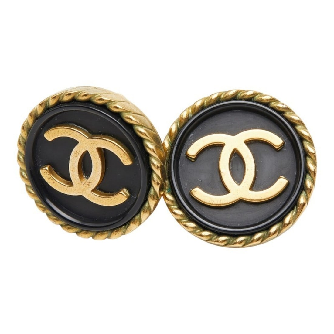 Chanel Coco Mark Vintage Round Earrings 94A Black Gold Plated Women's CHANEL: --- Catalog ---Category: SizeSize (HxWxD): 21.00mm x 21.00mm / 0.83'' x 0.83''Category: DesignType: Clip earringsColor: Black, GoldGender: WomenMaterial: Gold platingCategory: GeneralBrand: Chanel--- 
