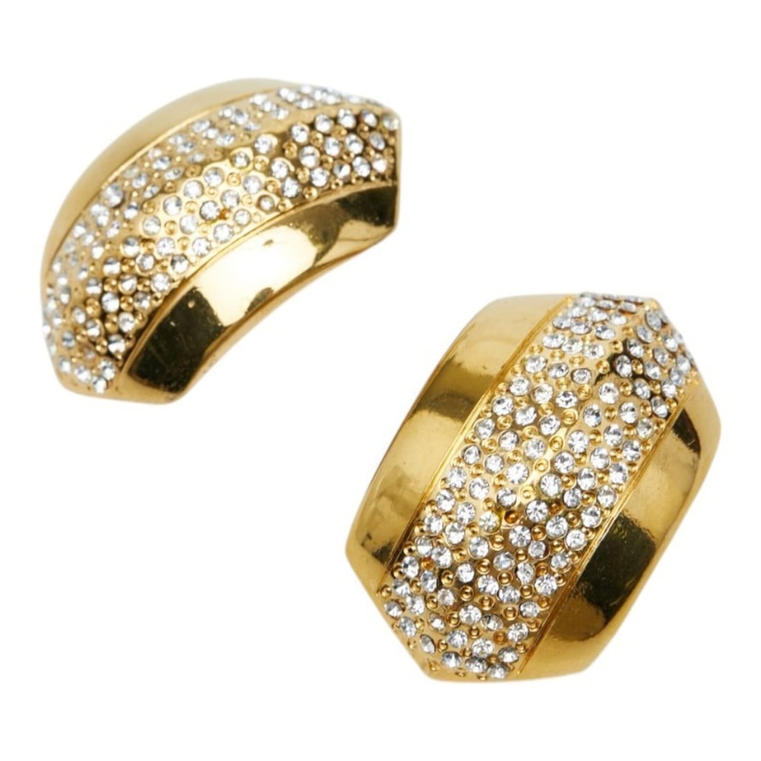 Celine Vintage Earrings, Gold Rhinestone Plated, Women's.: --- Catalog ---Category: SizeSize (HxWxD): 42.30mm x 27.60mm / 1.67'' x 1.09''Category: DesignType: Clip earringsColor: GoldGender: WomenMaterial: RhinestoneCategory: GeneralBrand: Celine--- Item List