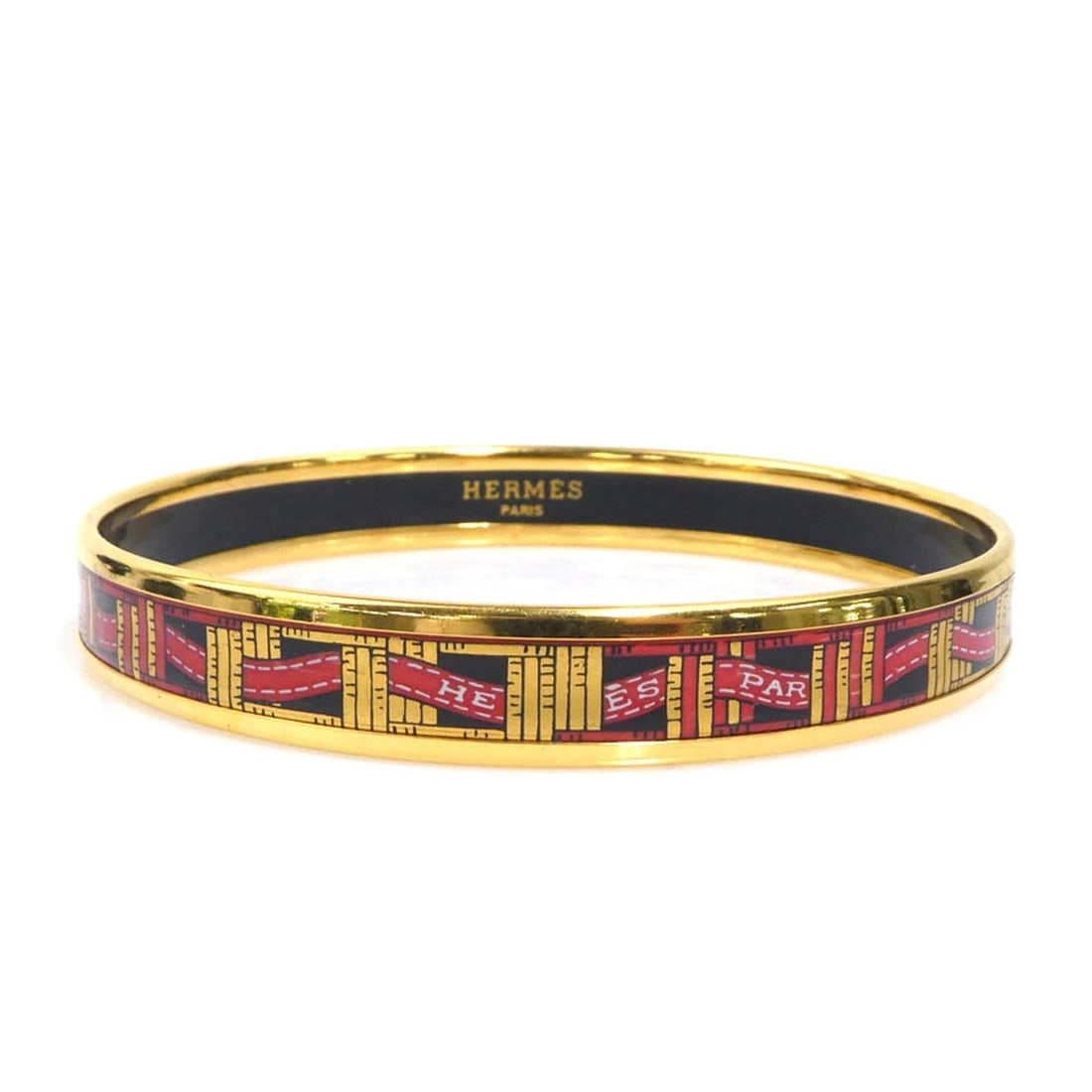 Hermes HERMES Bangle Bracelet Email Metal Enamel Gold Black Red Women's e61813a: --- Catalog ---Category: SizeLength: 19cm / 7.48''Category: DesignType: BangleColor: Black, Gold, Red colorGender: WomenMaterial: Enamel, MetalCategory: GeneralBrand: HermesCountry of Origin: Austria-