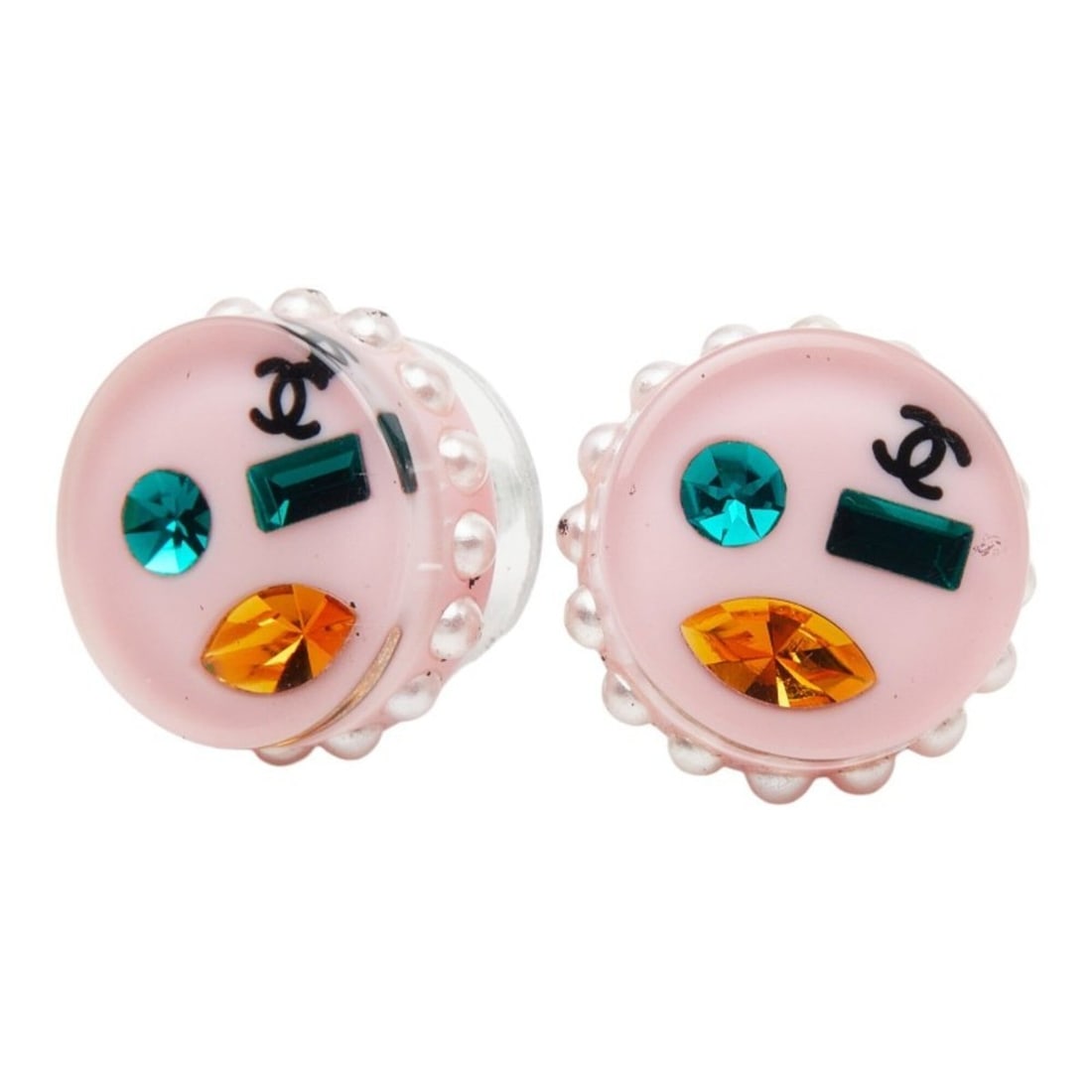 Chanel Coco Mark Earrings, Pink Multicolor Plastic with Faux Pearl Rhinestones, Women's CHANEL: --- Catalog ---Category: SizeSize (HxWxD): 12.00mm x 12.00mm x 8.50mm / 0.47'' x 0.47'' x 0.33''Category: DesignType: Stud earringsColor: Multi-color, PinkStone: Artificial pearl, RhinestoneGender: Wo
