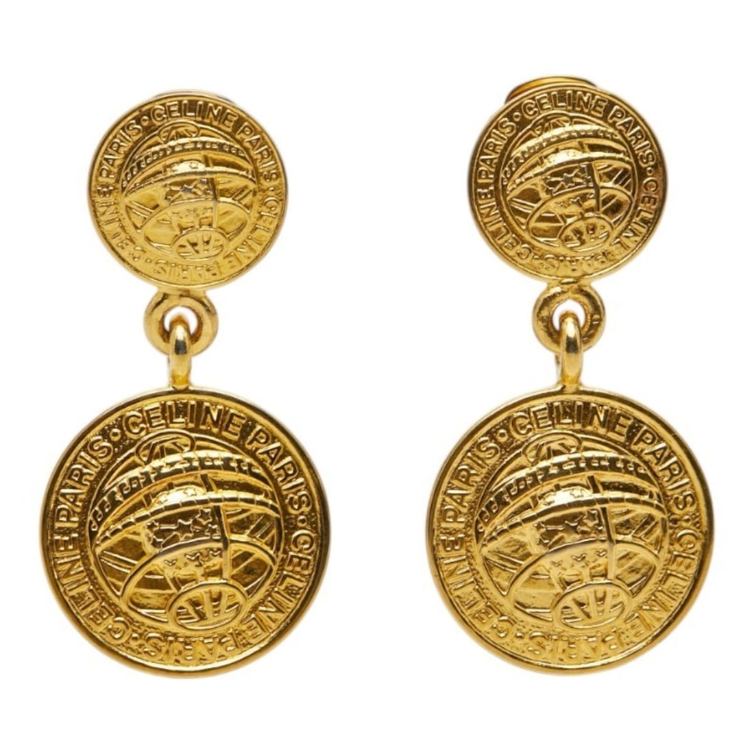 Celine Logo Vintage Round Earrings, Gold Plated, Women's CELINE (1 of 15)