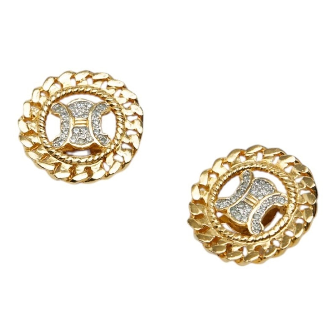 Celine Logo Earrings, Gold Rhinestone Plated, Women's CELINE (1 of 10)