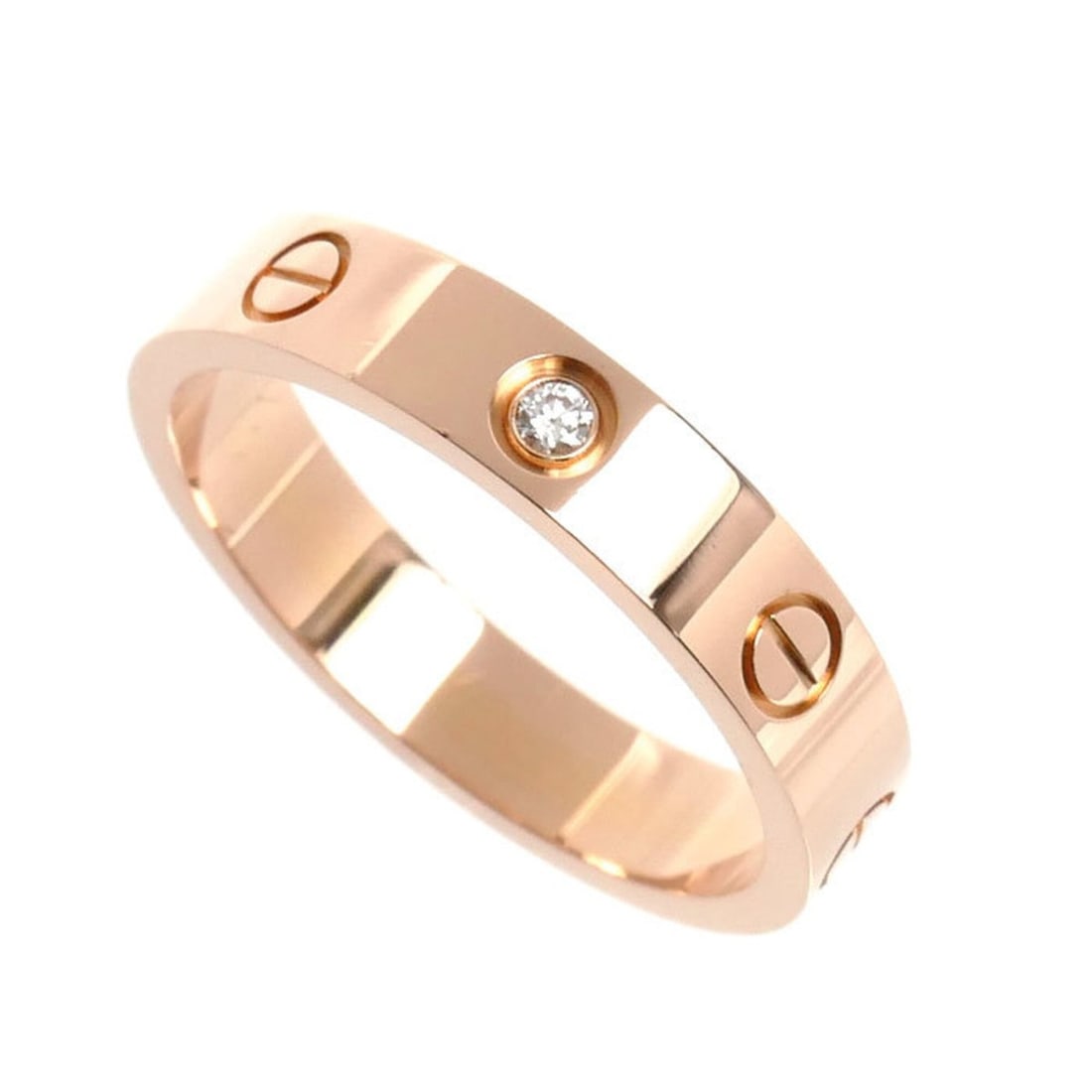 CARTIER Cartier 18KPG Pink Gold Mini Love 1P Diamond Ring B4050755 55 4.8g Women's (1 of 9)