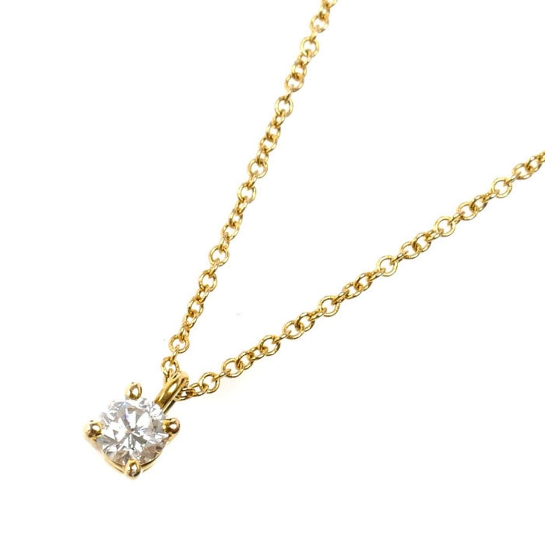TIFFANY&Co. Tiffany 18K Yellow Gold Solitaire Necklace with Diamond, 1.8g, 43.5cm, Women's: --- Catalog ---Category: SizePendant Size: 3.8mm x 3.8mm / 0.14'' x 0.14''Neck Circumference: 43.5 cm / 17.12''Category: DesignStone: DiamondGender: WomenMaterial: Yellow gold (18K)Necklace Type: Neck