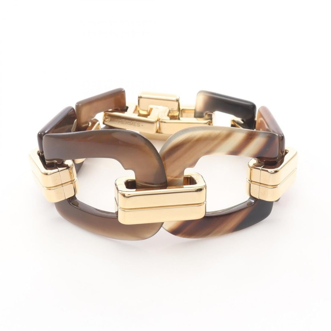 Hermes Ecuillère Bracelet, Gold Plated (GP), Buffalo Horn, Women's, Brown/Gold Tone: --- Catalog ---Category: SizeLength: 15cm / 5.9''Category: DesignType: Charm braceletColor: Brown, GoldGender: WomenMaterial: Buffalo horn, Gold platingCategory: GeneralBrand: Hermes--- Item List ---S