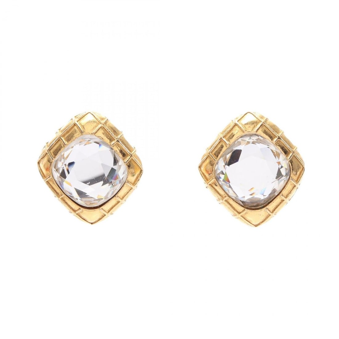 Chanel Matelassé Earrings, Gold Plated (GP) Rhinestone Earrings for Women, Tone, Clear Tone (1 of 20)