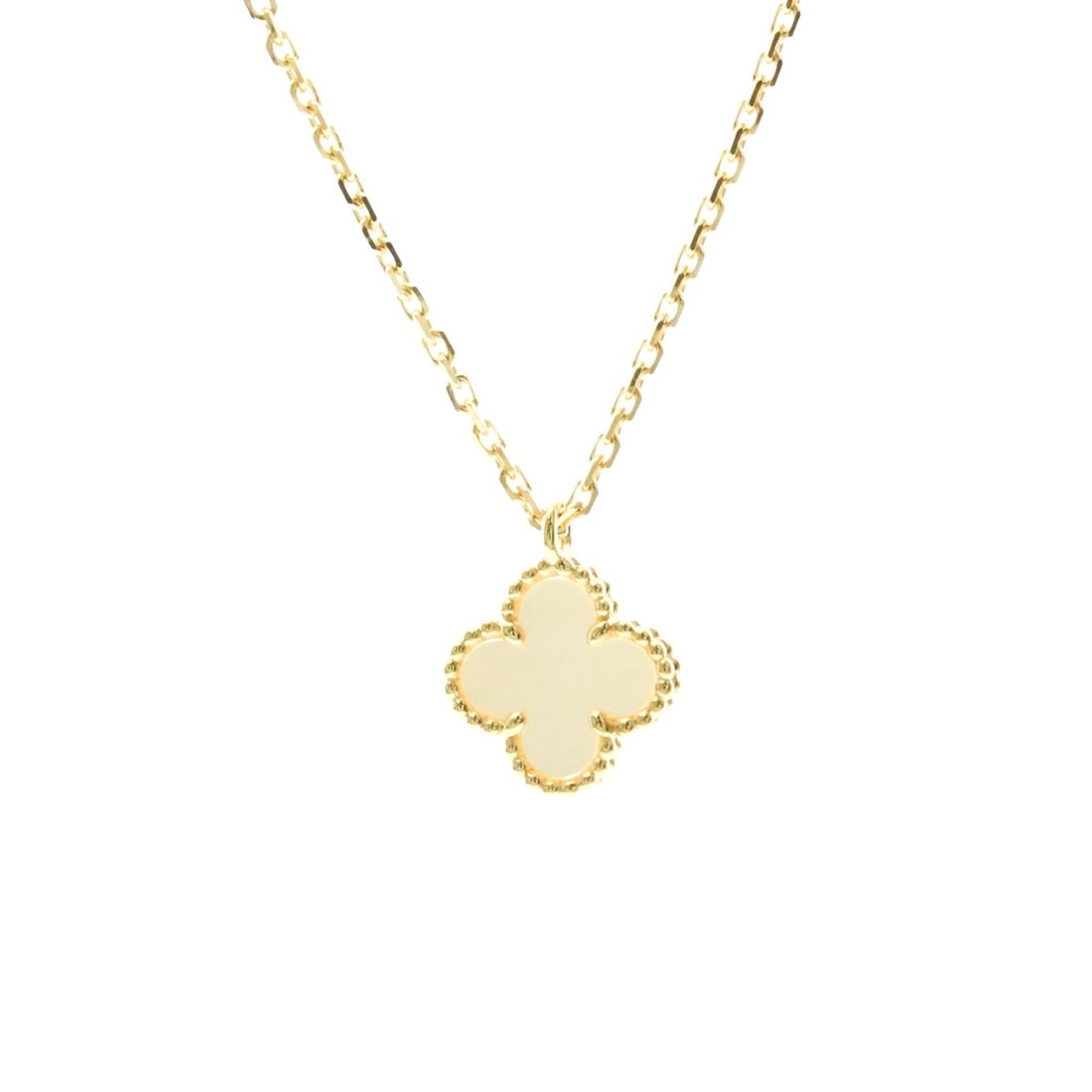 Van Cleef & Arpels Sweet Alhambra Yellow Gold (18K) Mother Of Pearl Men,Women Fashion Pendant: --- Catalog ---Category: SizeWeight: 2.8g / 0.09oz.Pendant Size: 9.1mm x 9.1mm / 0.35'' x 0.35''Neck Circumference: 38 cm - 40 cm / 14.96'' - 15.74''Category: DesignColor: GoldMetal: GoldStone: Mother