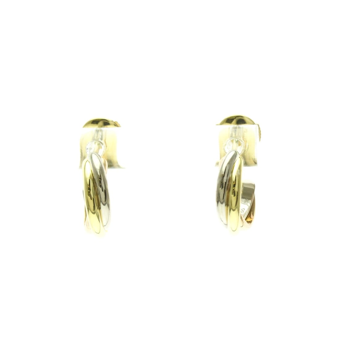 Cartier Trinity De Cartier No Stone Yellow Gold (18K),Pink Gold (18K),White Gold (18K) Half Hoop: --- Catalog ---Category: SizeWeight: 3.4g / 0.11oz.Size (HxWxD): 12.60mm x 3.50mm / 0.50'' x 0.14''Category: DesignType: Half hoop earringsColor: GoldMetal: GoldStone: No StoneStyle: FashionGender: Me