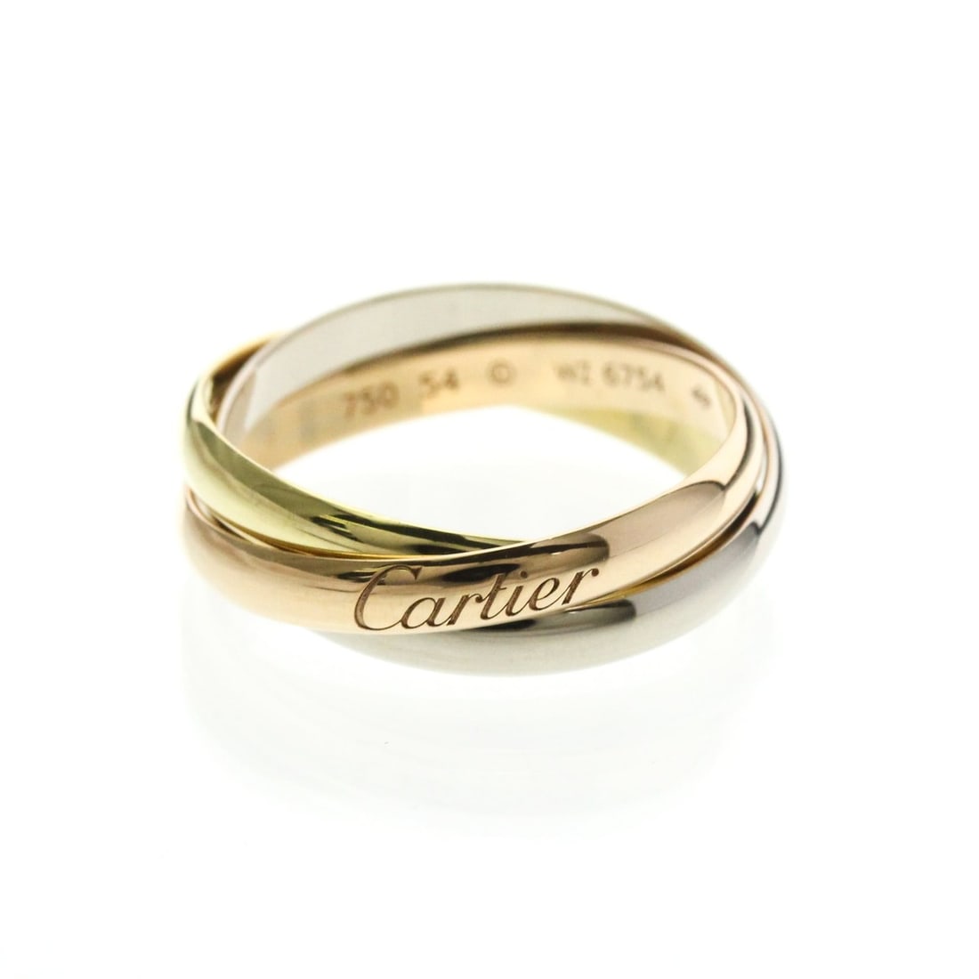 Cartier Trinity Yellow Gold (18K),Pink Gold (18K),White Gold (18K) Fashion No Stone Band Ring Gold: --- Catalog ---Category: SizeWidth: 2.7mm / 0.11''Weight: 5.2g / 0.18oz.JP Size: 14US Size: 6 3/4Brand Size: 54Category: DesignType: Band ringColor: GoldMetal: Gold, White GoldStone: No StoneStyle: Fa