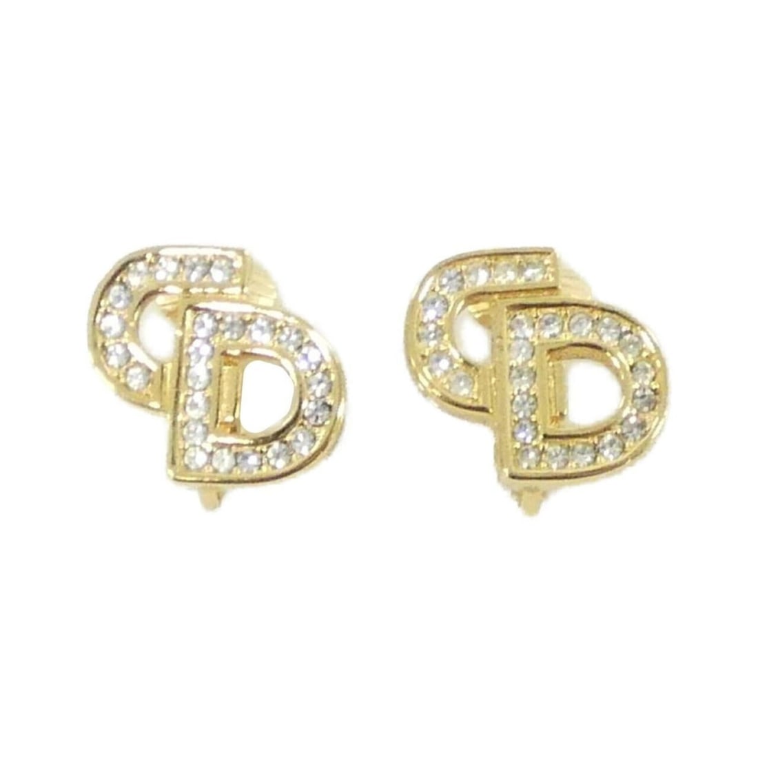 Christian Dior earrings: --- Catalog ---Category: SizeSize (HxWxD): 13.00mm x 15.00mm / 0.51'' x 0.59''Category: DesignType: Clip earringsColor: Clear, GoldGender: WomenCategory: GeneralBrand: Christian Dior--- Item List ---S