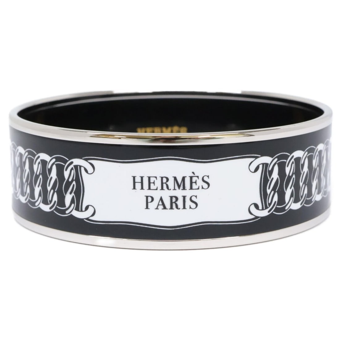 HERMES Hermes Email GM Bangle Black White Silver Women's (1 of 13)
