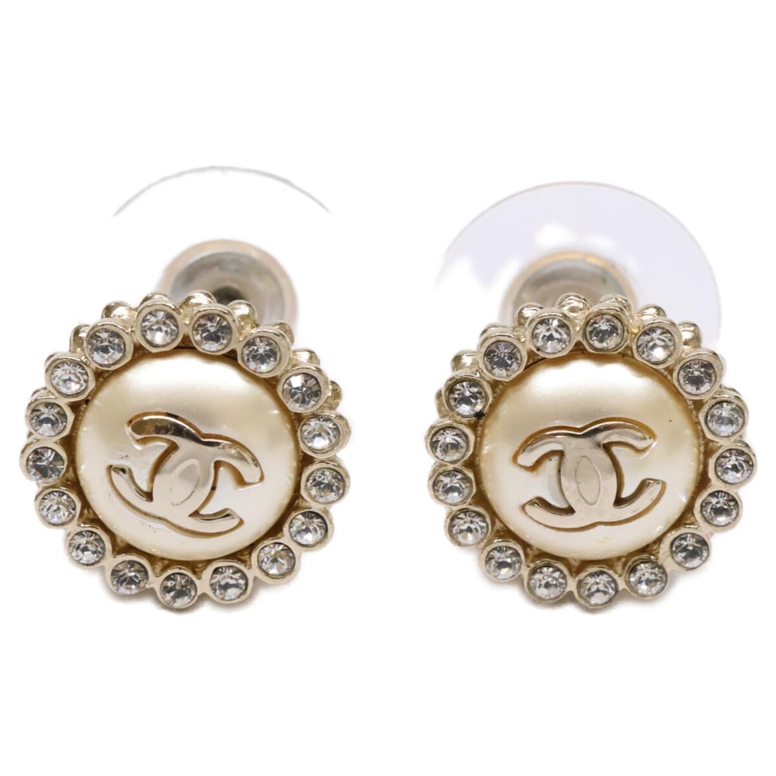 CHANEL 16A Coco Mark Rhinestone Imitation Pearl Earrings, Champagne Gold, Women's: --- Catalog ---Category: SizeSize (HxWxD): 12.00mm x 12.00mm / 0.47'' x 0.47''Category: DesignType: Stud earringsColor: Champagne goldStone: Artificial pearl, RhinestoneGender: WomenMaterial: MetalCat
