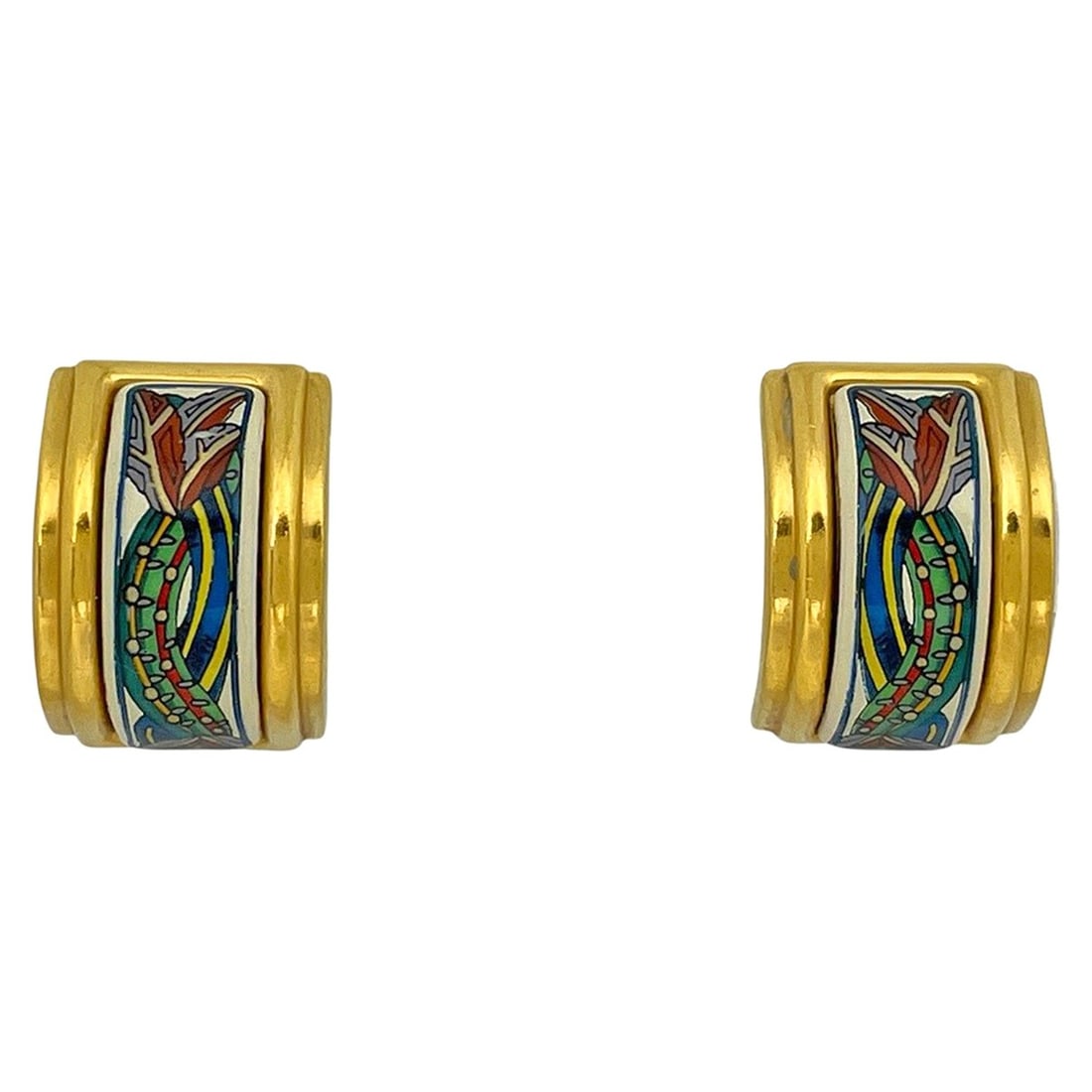 Hermes enamel earrings, GP gold, white, women's. (1 of 20)