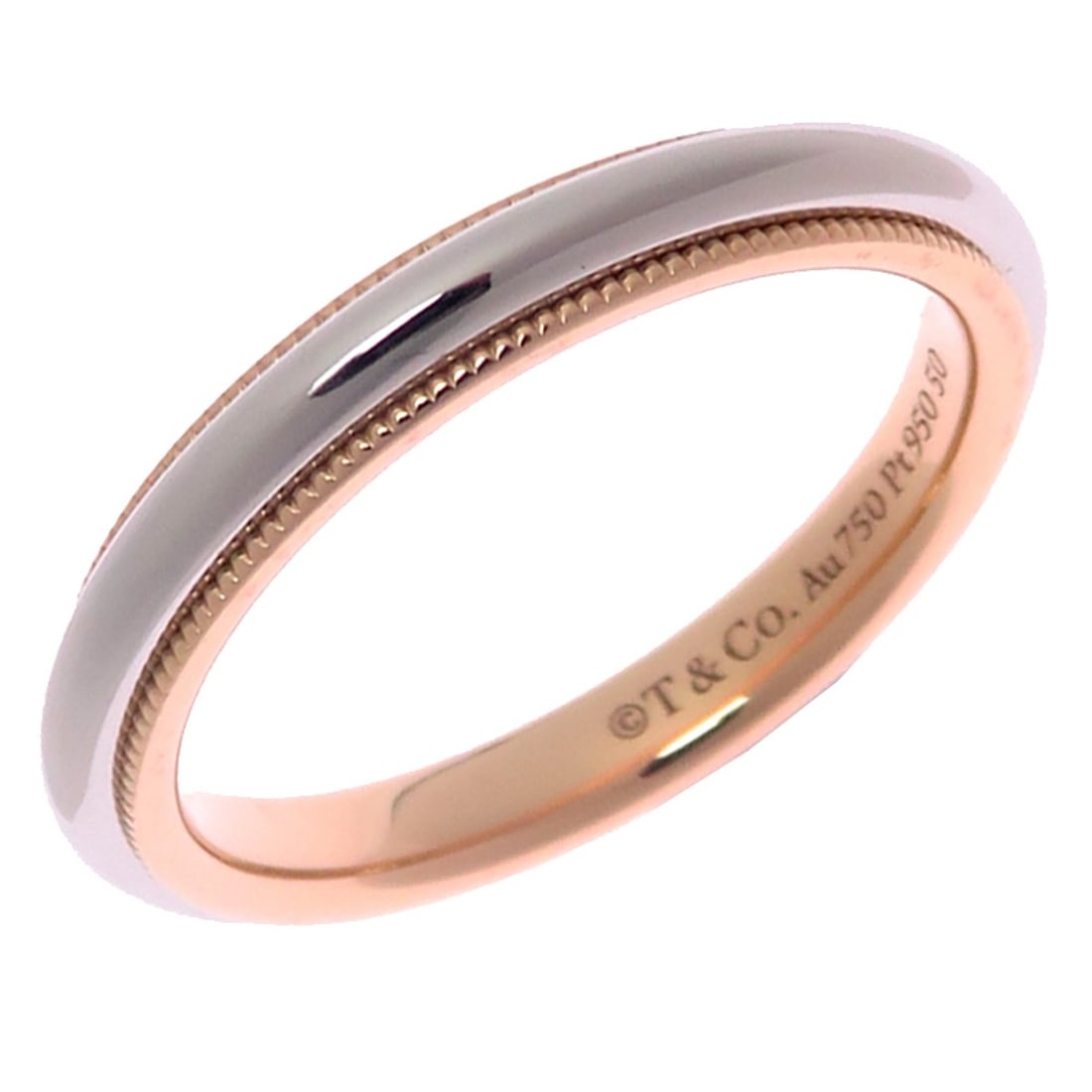 Tiffany & Co. Milgrain Band Ring #50, Women's Ring, 750 Pink Gold: --- Catalog ---Category: SizeJP Size: 10.5US Size: 5.5Category: DesignType: Band ringGender: WomenMaterial: Pink gold (18K), Platinum 950Category: GeneralBrand: Tiffany--- Item List ---Section:
