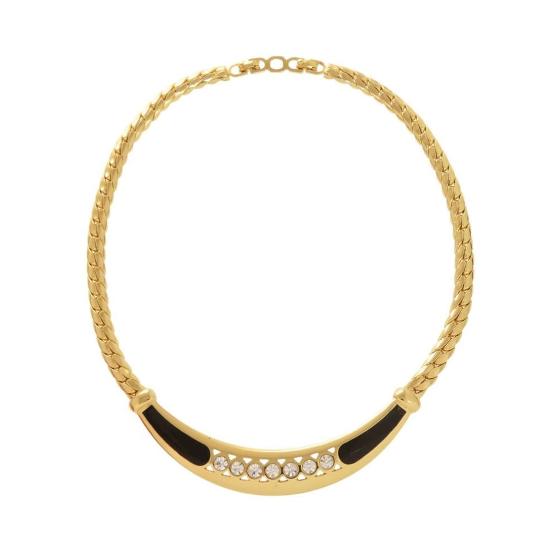 Excellent condition Christian Dior vintage choker necklace with stone, metal, gold 0080: --- Catalog ---Category: SizeNeck Circumference: 42 cm / 16.53''Category: DesignColor: BlackGender: WomenMaterial: MetalNecklace Type: ChokerCategory: GeneralBrand: Christian Dior--- Item List