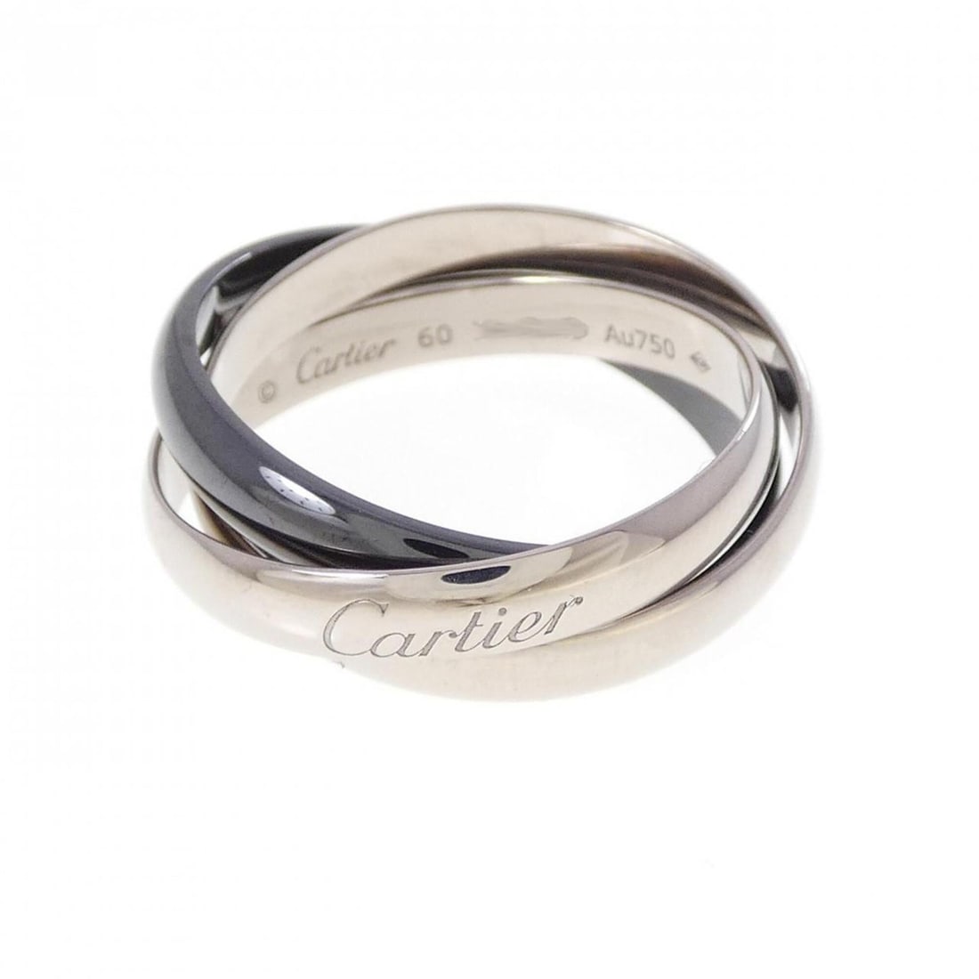 Cartier Trinity Black & White Ring: --- Catalog ---Category: SizeUS Size: 10Brand Size: 60Category: DesignType: Band ringColor: Black, White goldGender: Women,MenMaterial: Ceramic, White gold (18K)Category: GeneralMPN: B4095600Brand: