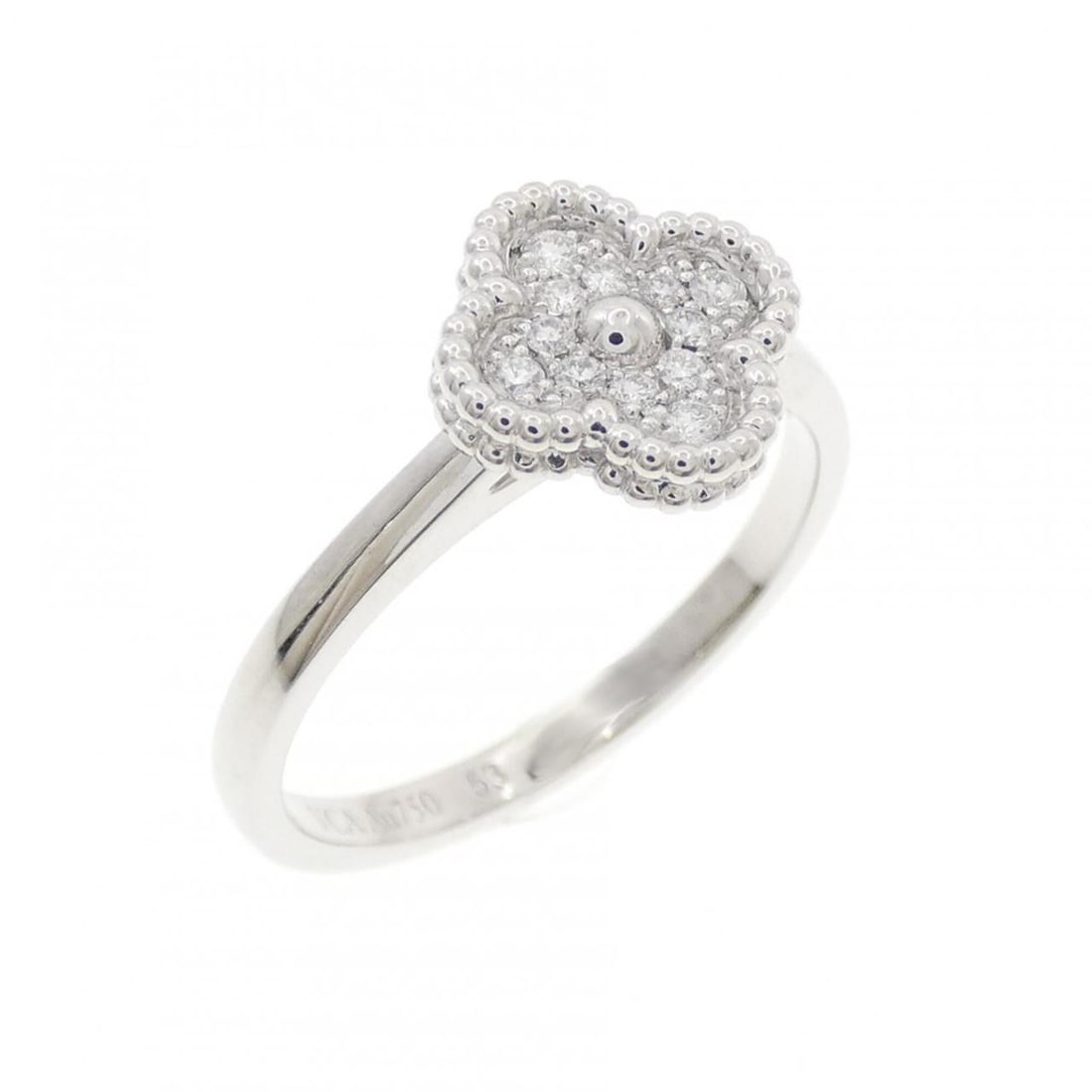 Van Cleef & Arpels Sweet Alhambra Ring: --- Catalog ---Category: SizeUS Size: 6.5Brand Size: 53Category: DesignType: Band ringStone: DiamondGender: WomenMaterial: White gold (18K)Category: GeneralBrand: Van Cleef & Arpels--- Item List ---Se