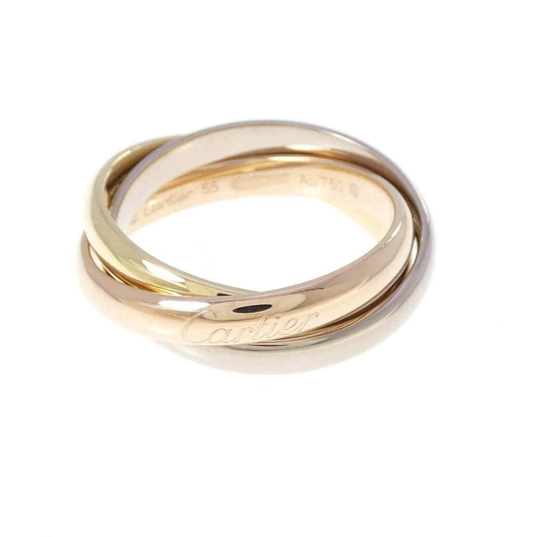 Cartier Trinity Ring: --- Catalog ---Category: SizeJP Size: 15US Size: 7.5Category: DesignType: Band ringColor: Pink gold, White gold, Yellow goldGender: WomenMaterial: Pink gold (18K), White gold (18K), Yellow gold