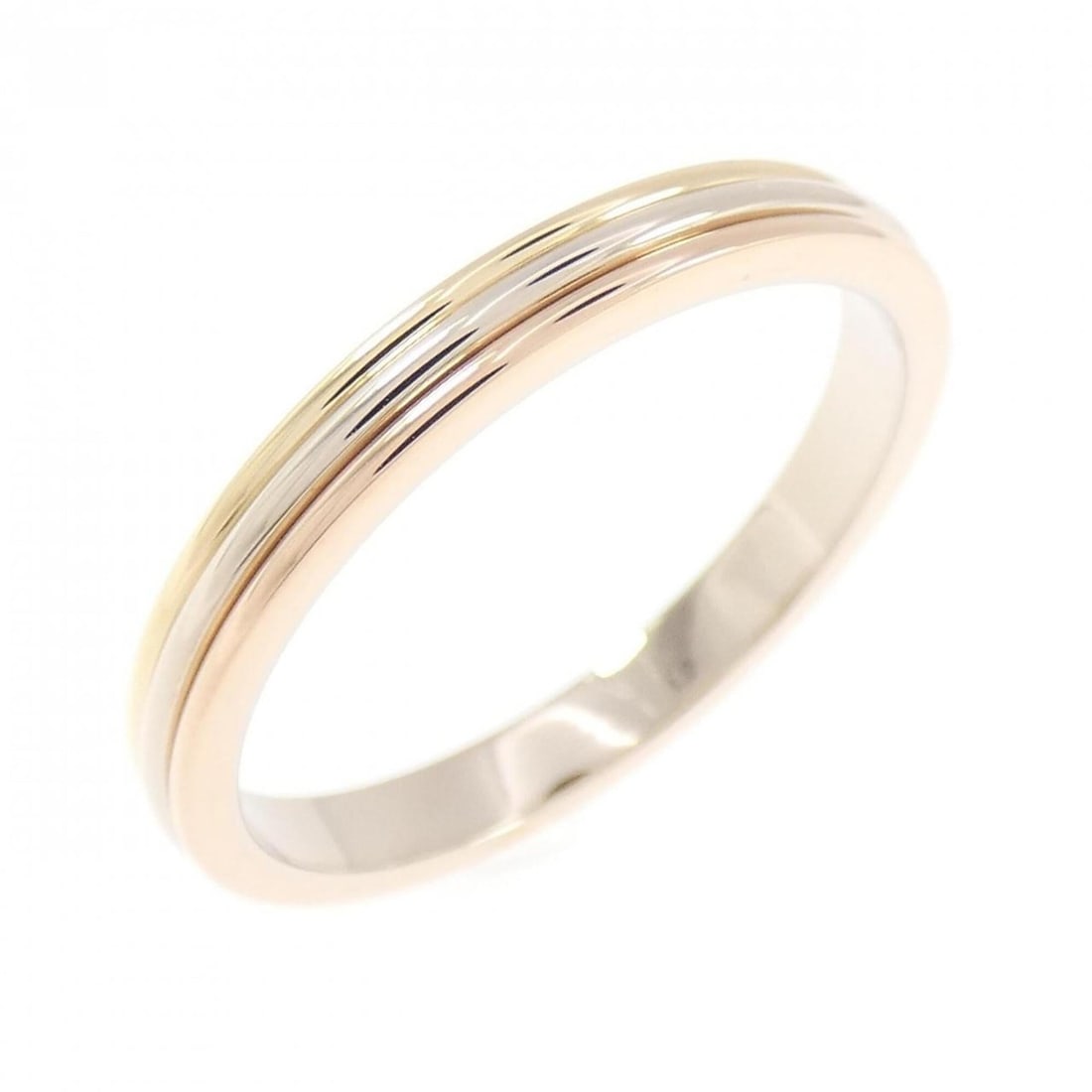 Cartier Three Gold Wedding Ring: --- Catalog ---Category: SizeJP Size: 20.5US Size: 10Category: DesignType: Wedding ringColor: Pink gold, White gold, Yellow goldGender: Women,MenMaterial: Pink gold (18K), White gold (18K), Yellow